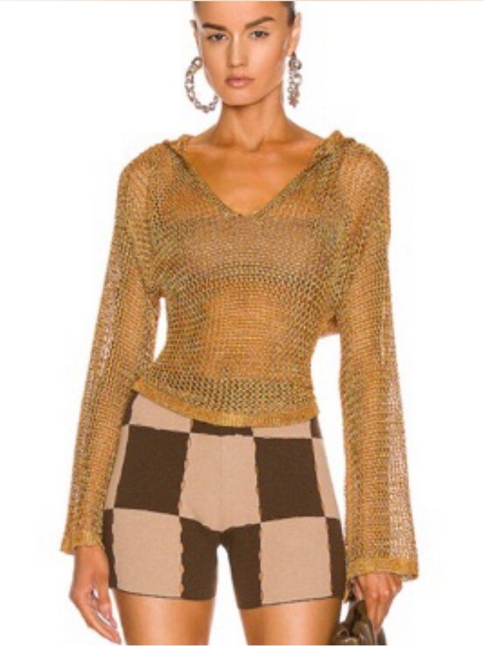 cult gaia metallic orange knits coverup sweater with hood
